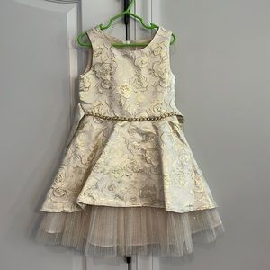 Gold dress with glitter and pearl belt